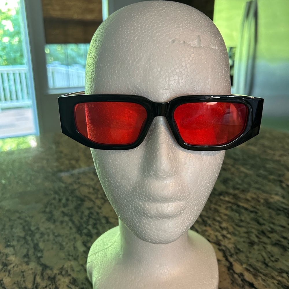 Prada Black and Red Sunglasses with Bold Rectangular Frames
